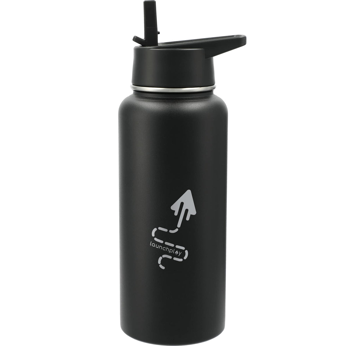 Highland Copper Insulated Bottle with Three Lids, 32 oz Laser Engraving - Black - Front