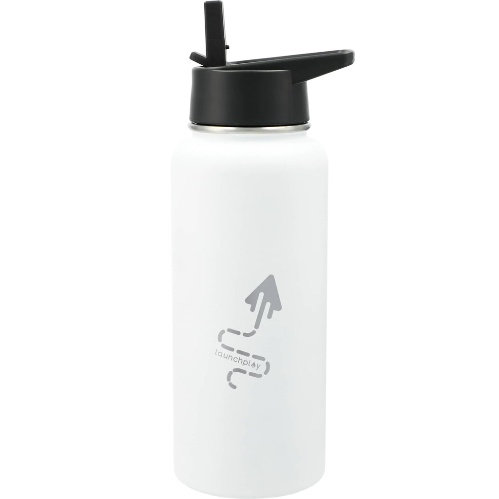Highland Copper Insulated Bottle with Three Lids, 32 oz Laser Engraving - White - Front