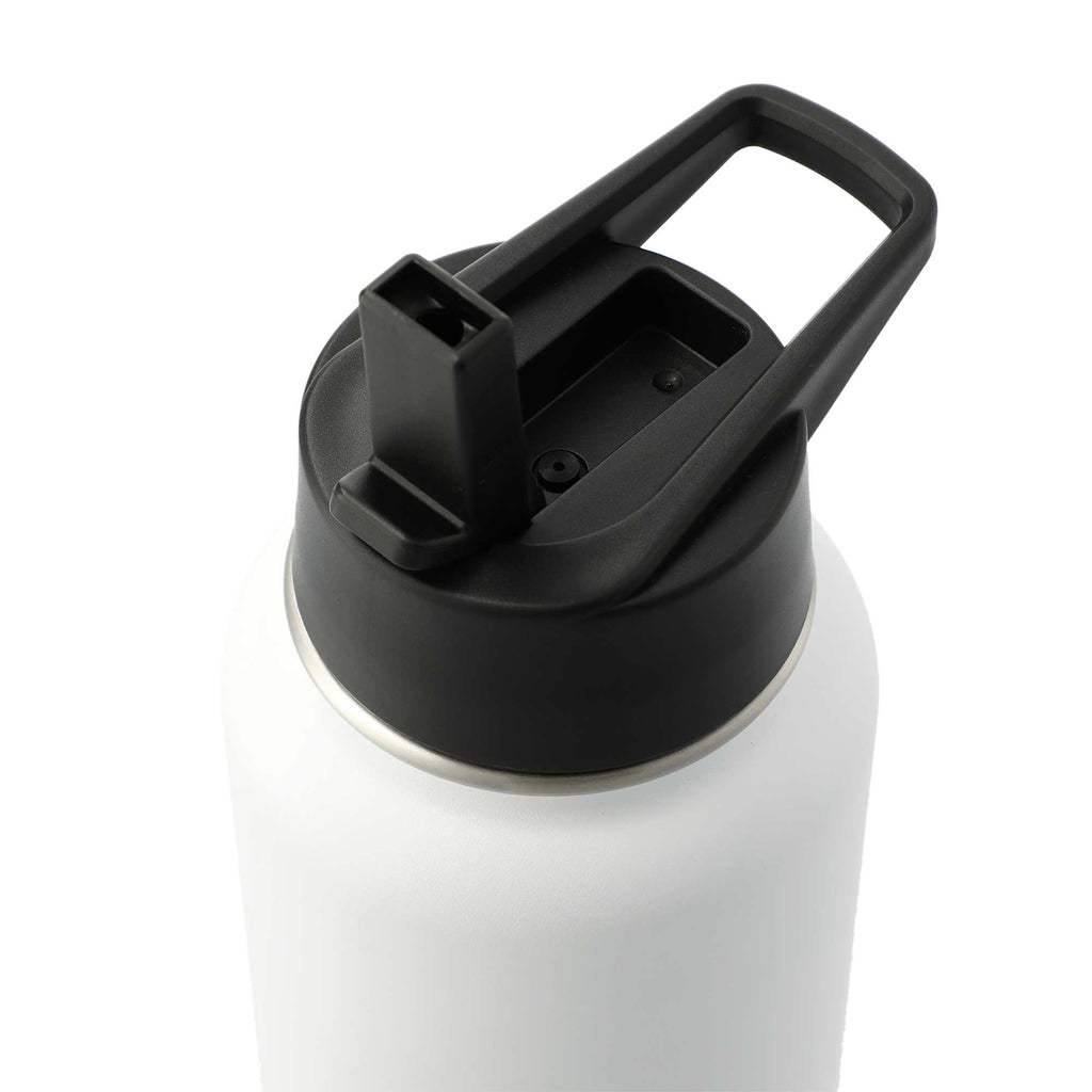 Highland Copper Insulated Bottle with Three Lids, 32 oz Laser Engraving - White - Right Angle