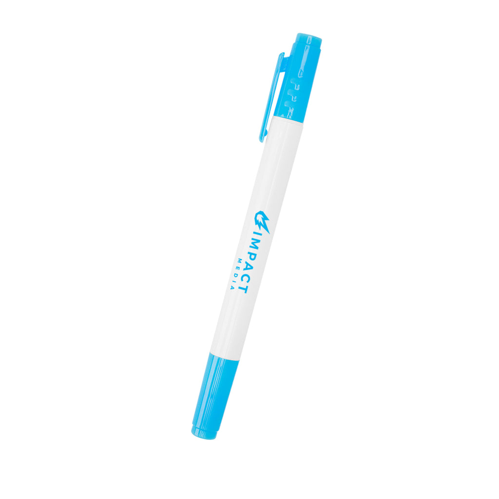 Highlighter with Two Tips - White with Blue - Silk Screen