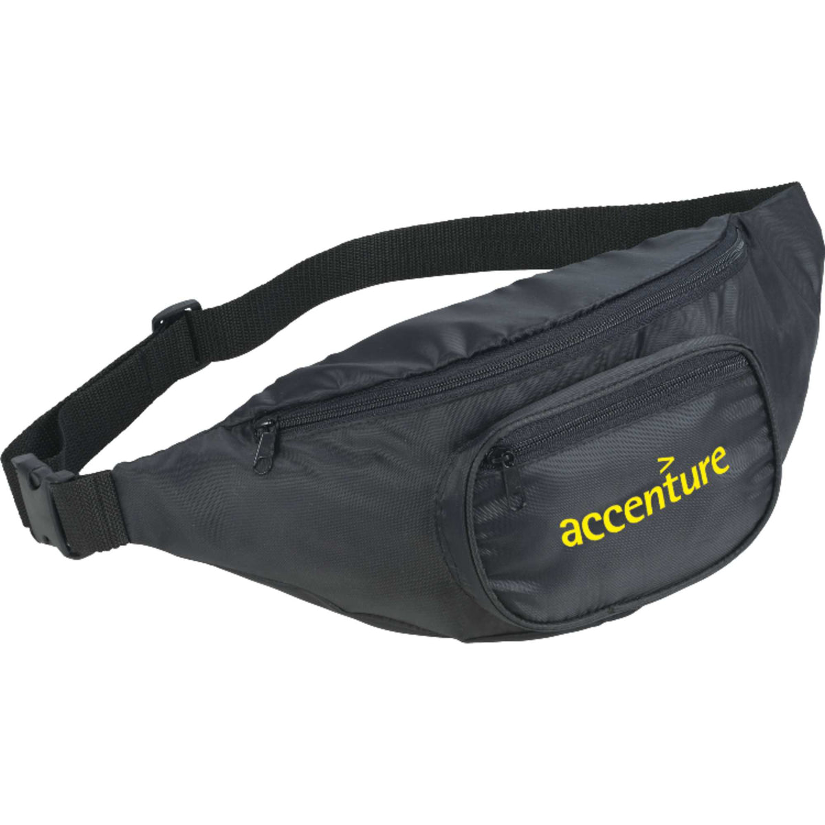 Hipster Fanny Pack with Three Zip Pockets - Black - Front
