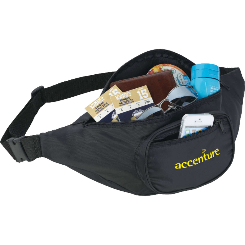 Hipster Fanny Pack with Three Zip Pockets Full Color - Black - Photo
