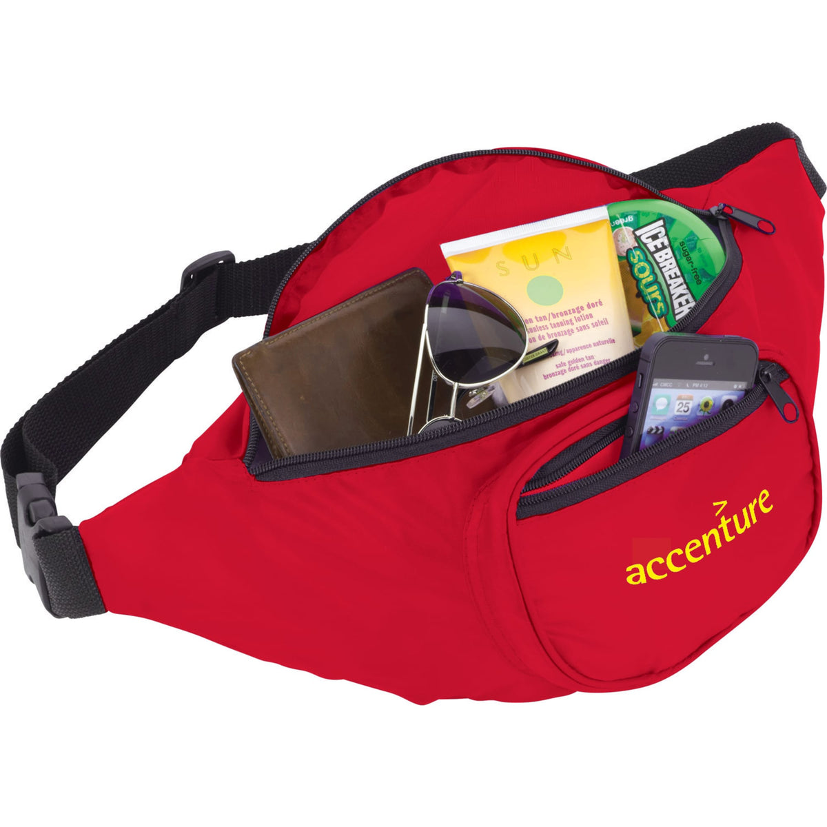 Hipster Fanny Pack with Three Zip Pockets Full Color - Red - Photo
