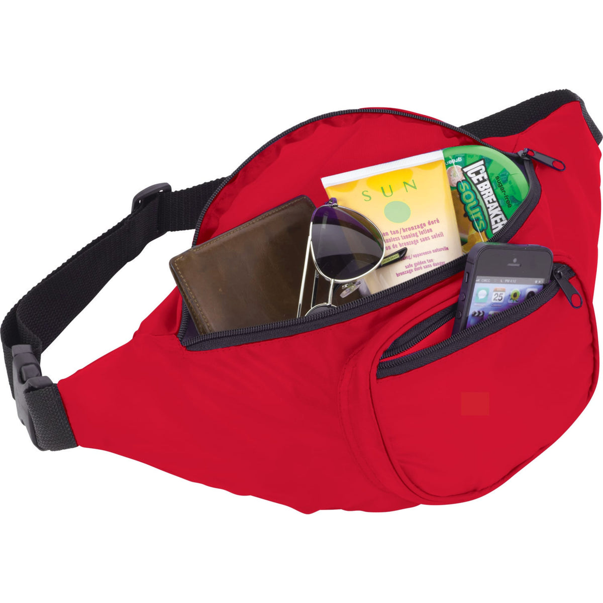 Hipster Fanny Pack with Three Zip Pockets - Red - Photo 2