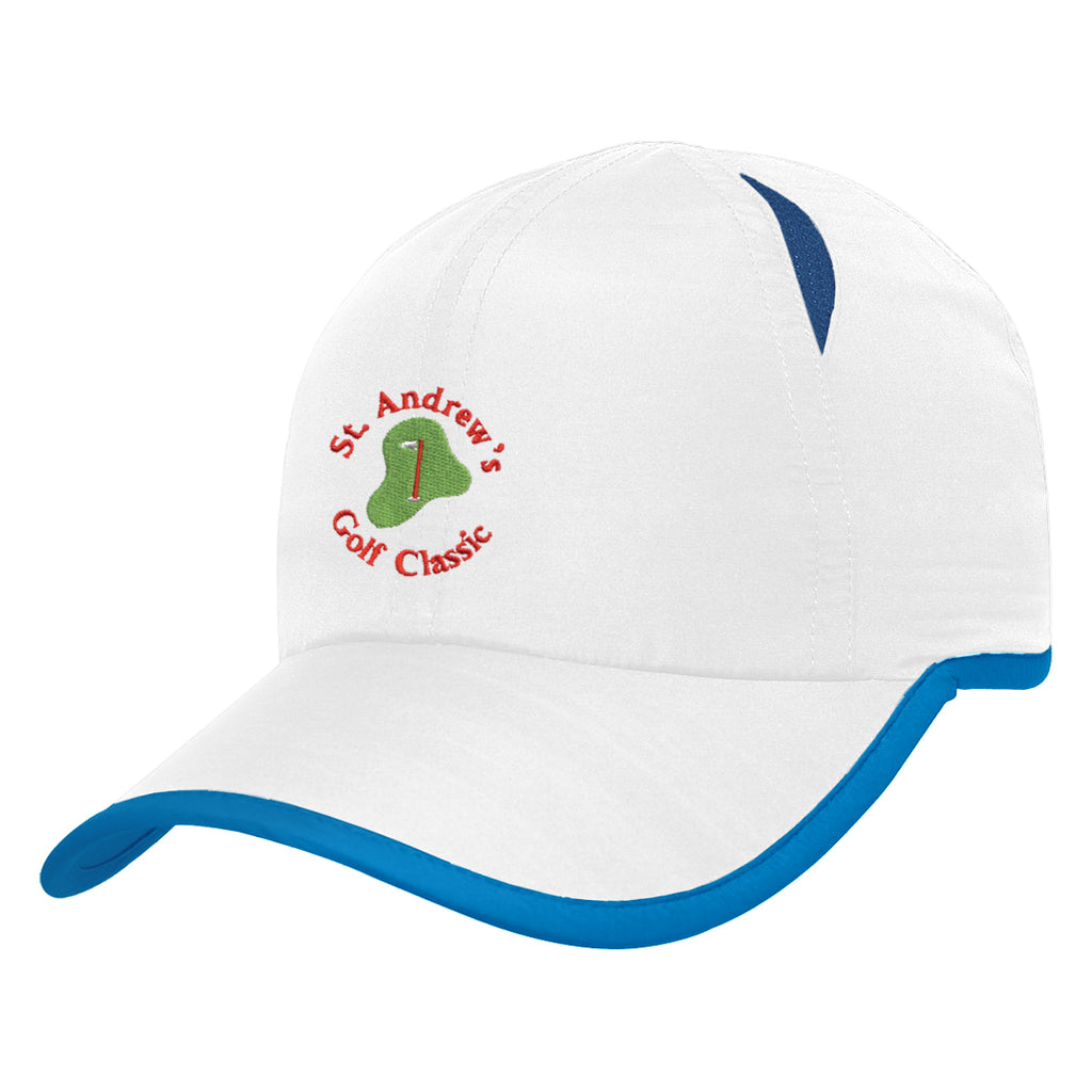 Hit-Dry Cap with Contrast Trim - White With Blue - Embroidery