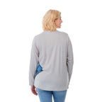 Holt Heathered Long Sleeve Crew Tee for Women Embroidery - Heather Grey - Back On Model