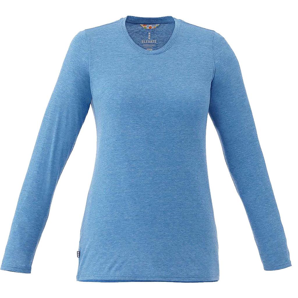 Holt Heathered Long Sleeve Crew Tee for Women Embroidery - Olympic Blue Heather - Front