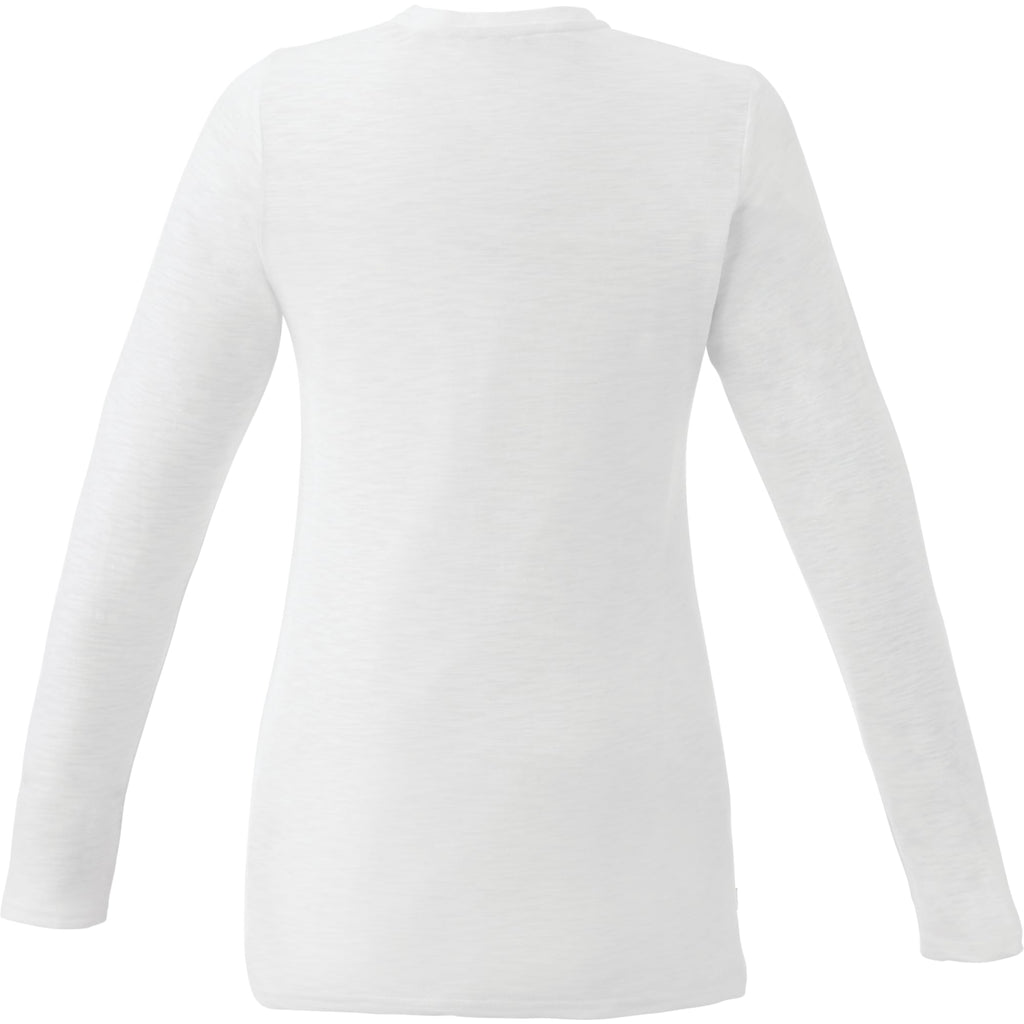 Holt Heathered Long Sleeve Crew Tee for Women Embroidery - White - Back Flat