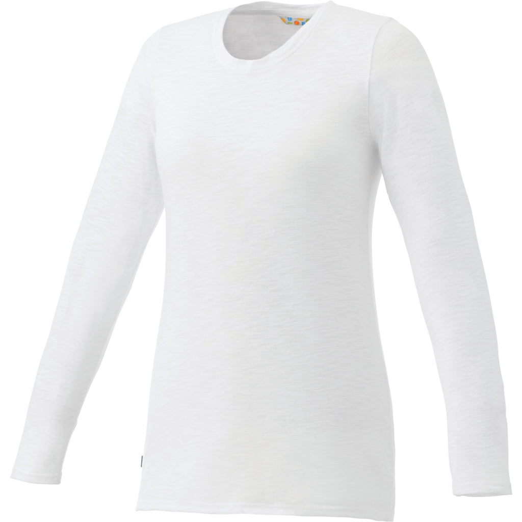 Holt Heathered Long Sleeve Crew Tee for Women Embroidery - White - Front Flat