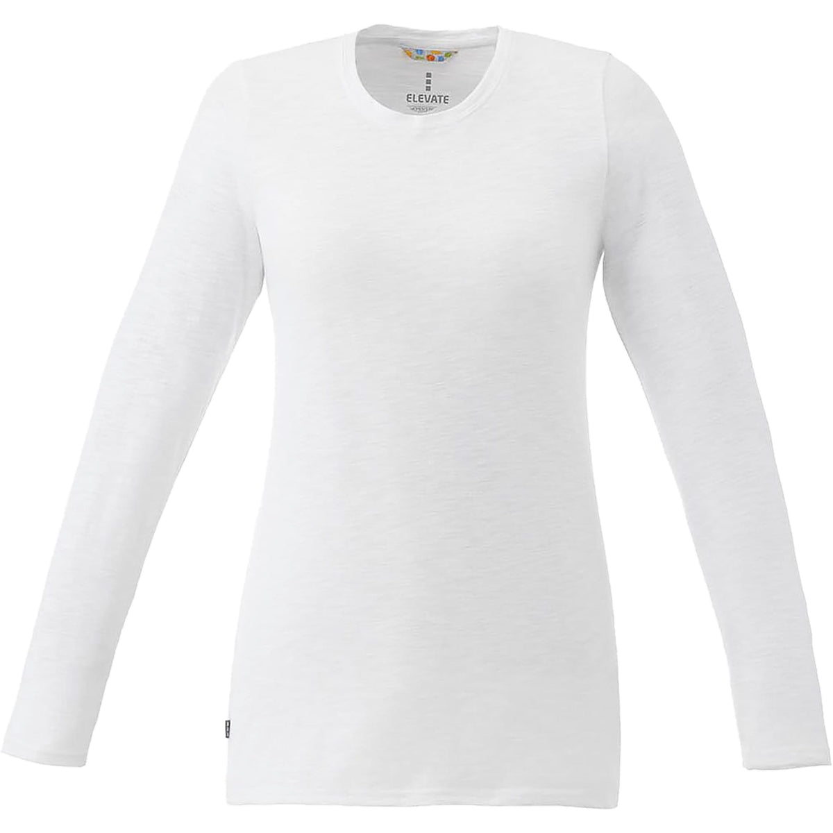 Holt Heathered Long Sleeve Crew Tee for Women Embroidery - White - Front