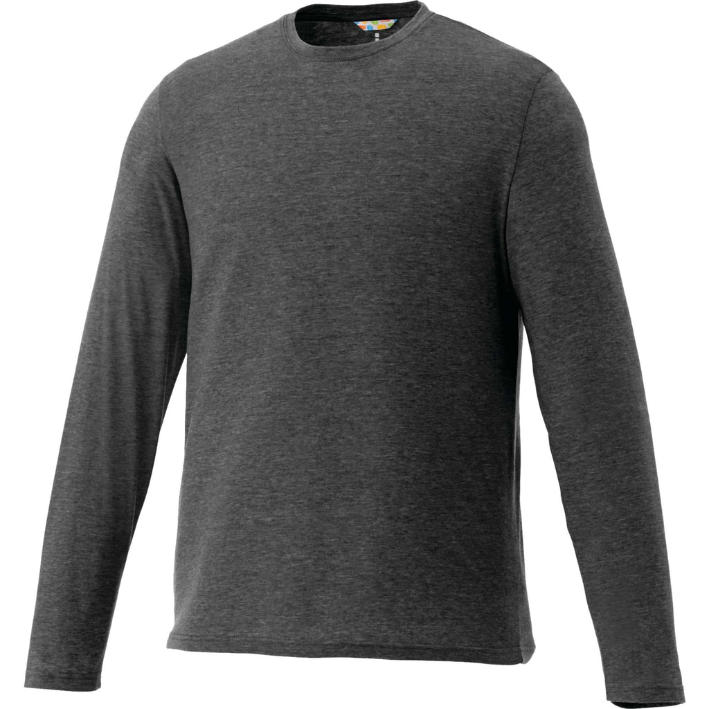 Holt Long Sleeve Crew Neck Tee for Men Sublimation - Heather Dark Charcoal - Front Flat