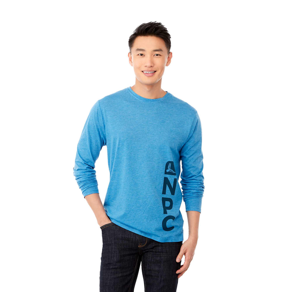 Holt Long Sleeve Crew Neck Tee for Men Transfer - Olympic Blue Heather - Front On Model