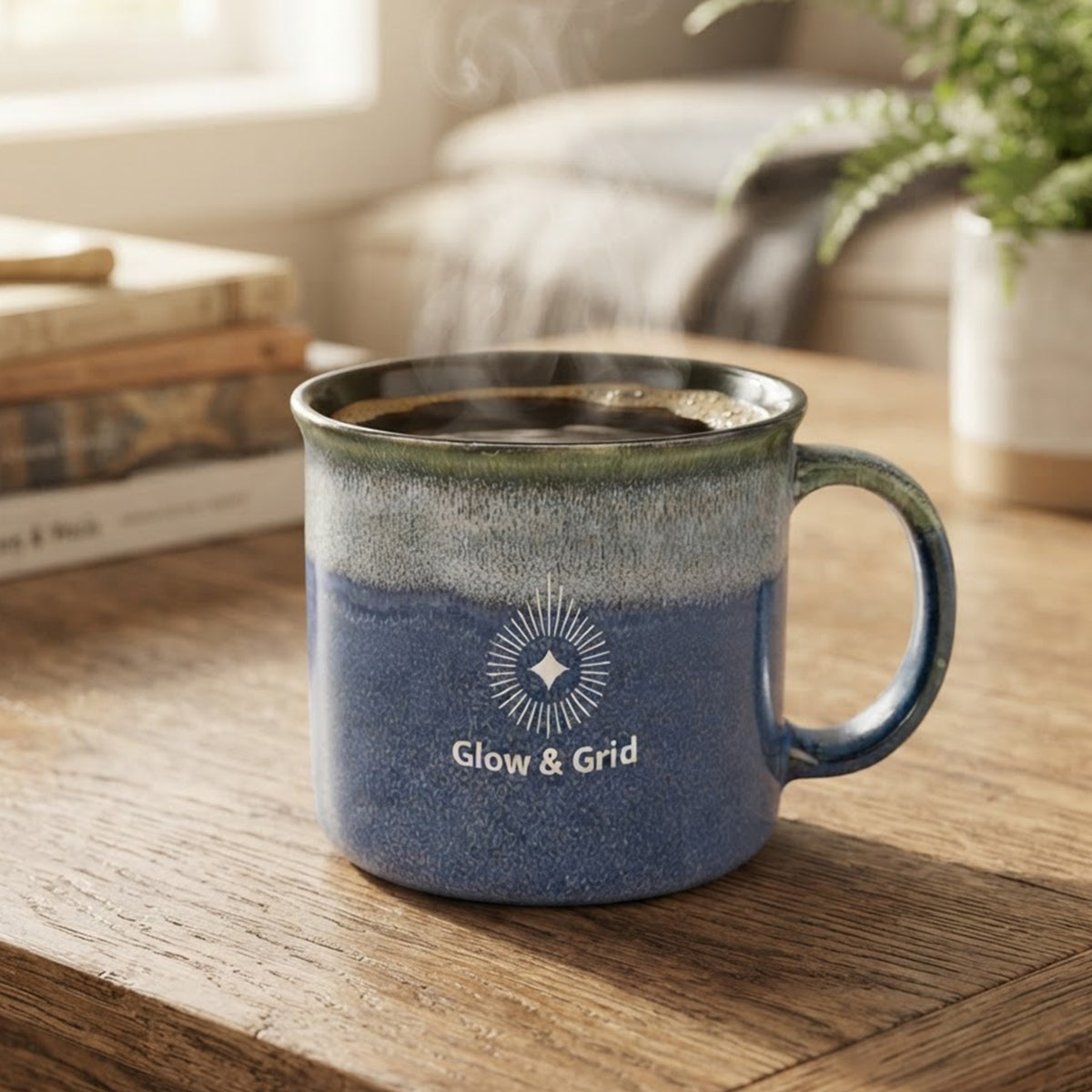 Horizon Glazed Campfire Mug, 15 oz Laser Engraving - Blue - Laser Engraving