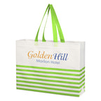 Horizontal Stripe Recycled Tote Bag, Non-Woven - Lime Green - Colorbrite