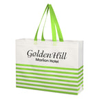 Horizontal Stripe Recycled Tote Bag, Non-Woven - Lime Green - Silk Screen