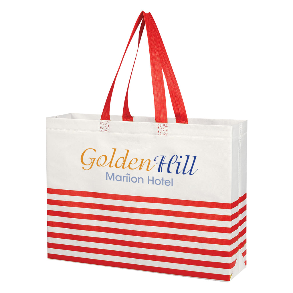 Horizontal Stripe Recycled Tote Bag, Non-Woven - Red - Colorbrite