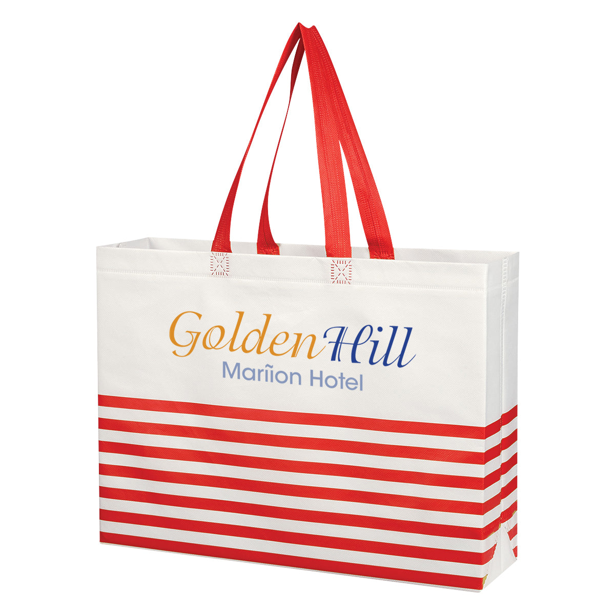 Horizontal Stripe Recycled Tote Bag, Non-Woven - Red - Colorbrite