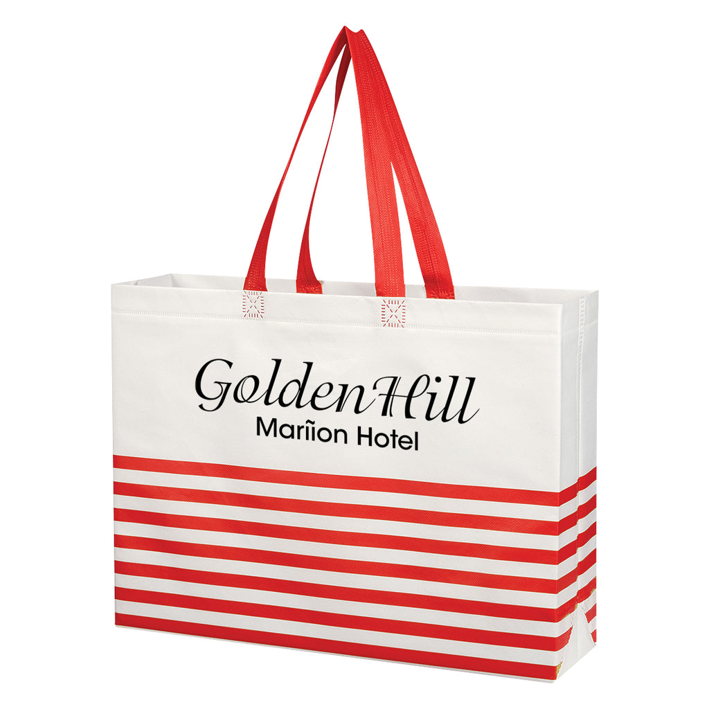 Horizontal Stripe Recycled Tote Bag, Non-Woven - Silk Screen