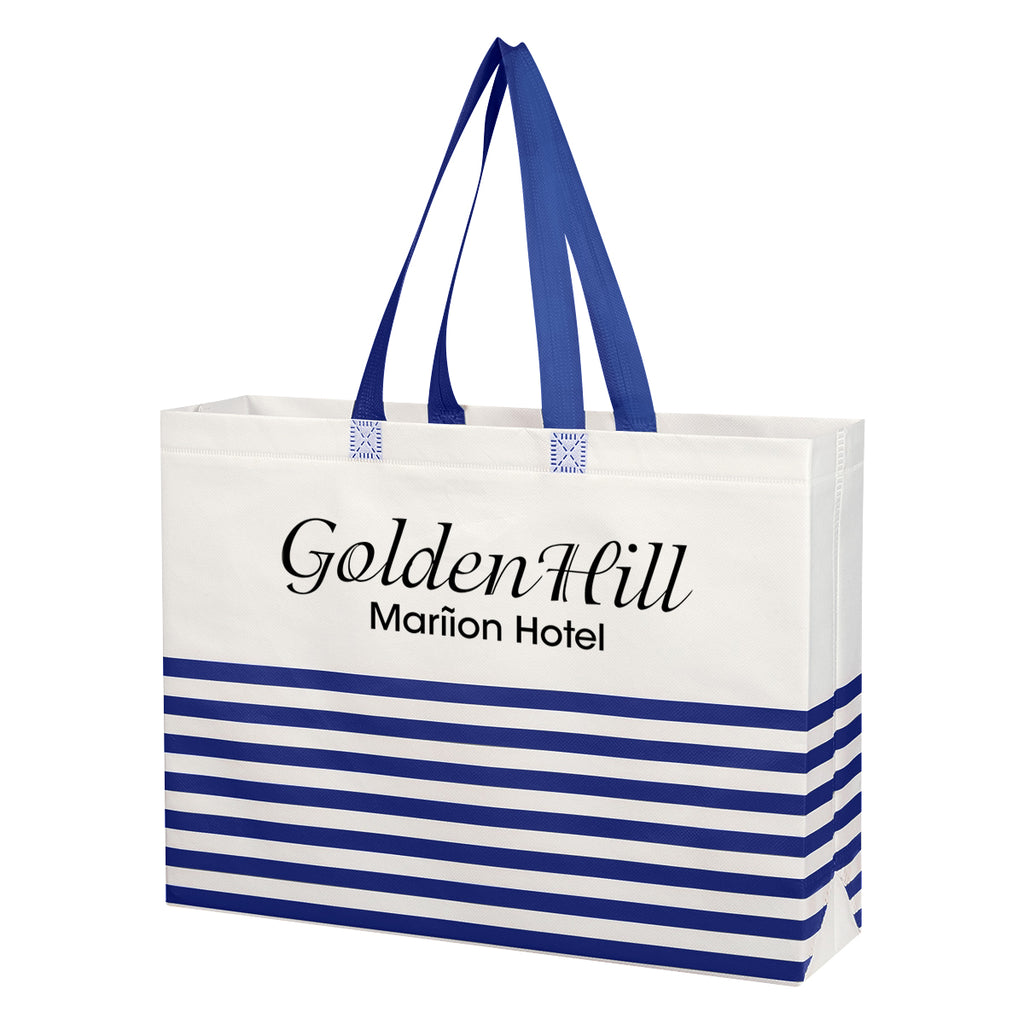 Horizontal Stripe Recycled Tote Bag, Non-Woven - Silk Screen