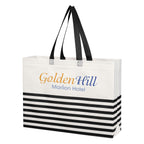 Horizontal Stripe Recycled Tote Bag, Non-Woven - White with Black - Colorbrite