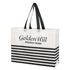 Horizontal Stripe Recycled Tote Bag, Non-Woven - White with Black - Silk Screen