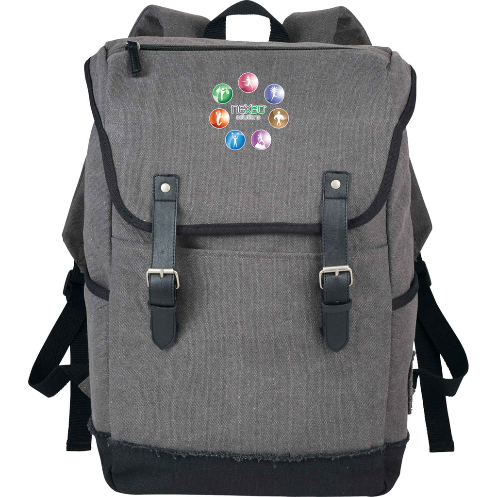 Hudson Canvas Laptop Backpack with Gingham Lining, 15.6 Inch - Gray - Front