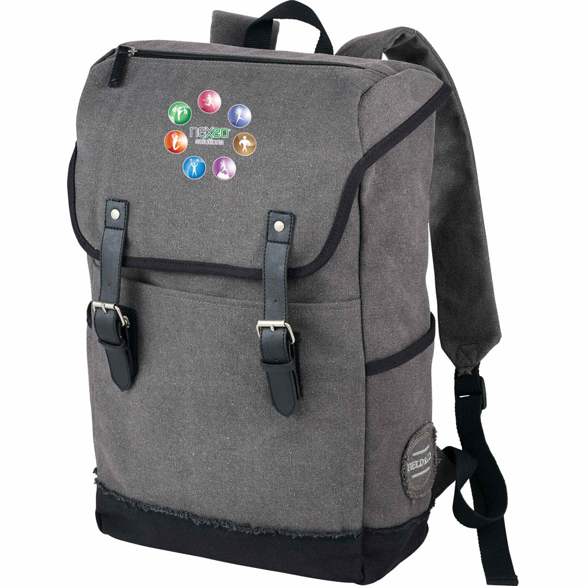 Hudson Canvas Laptop Backpack with Gingham Lining, 15.6 Inch - Gray - Photo 2