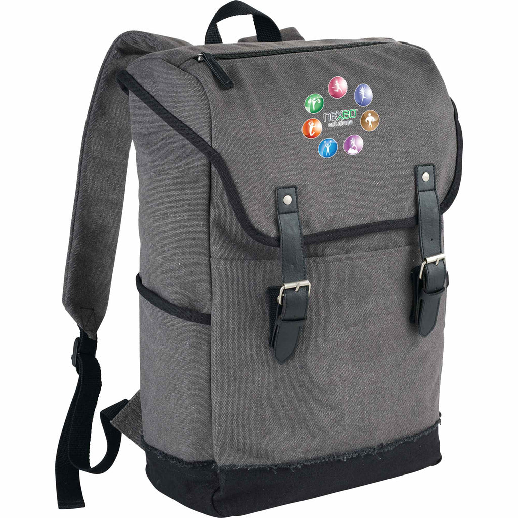 Hudson Canvas Laptop Backpack with Gingham Lining, 15.6 Inch - Gray - Photo