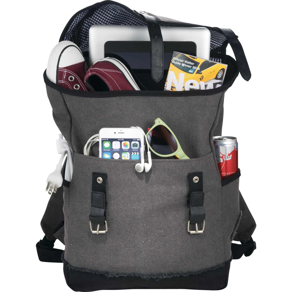 Hudson Canvas Laptop Backpack with Gingham Lining, 15.6 Inch Transfer - Gray - Front 2