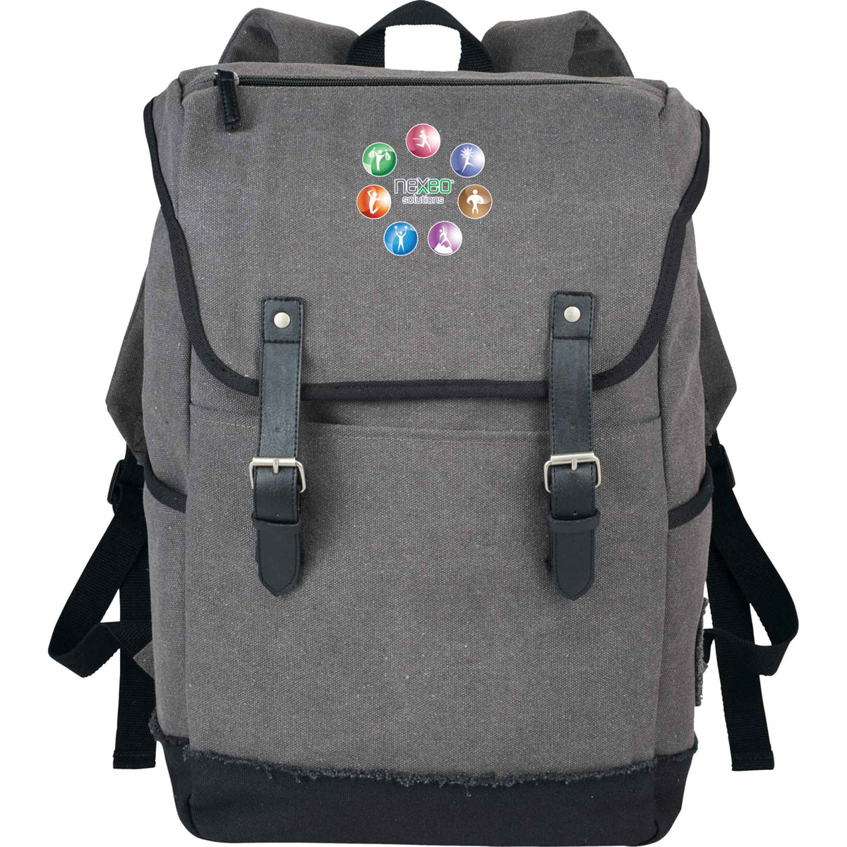 Hudson Canvas Laptop Backpack with Gingham Lining, 15.6 Inch Transfer - Gray - Front
