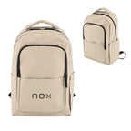 Hudson Laptop Backpack in Leatherette - Beige - Embroidery