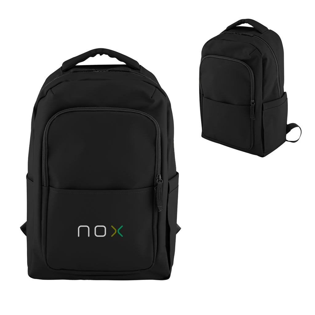 Hudson Laptop Backpack in Leatherette Embroidery - Black - Colorbrite
