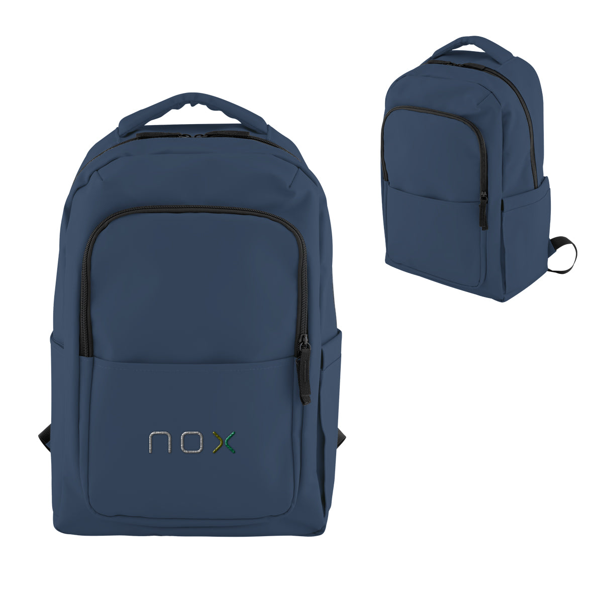 Hudson Laptop Backpack in Leatherette Embroidery - Navy - Embroidery