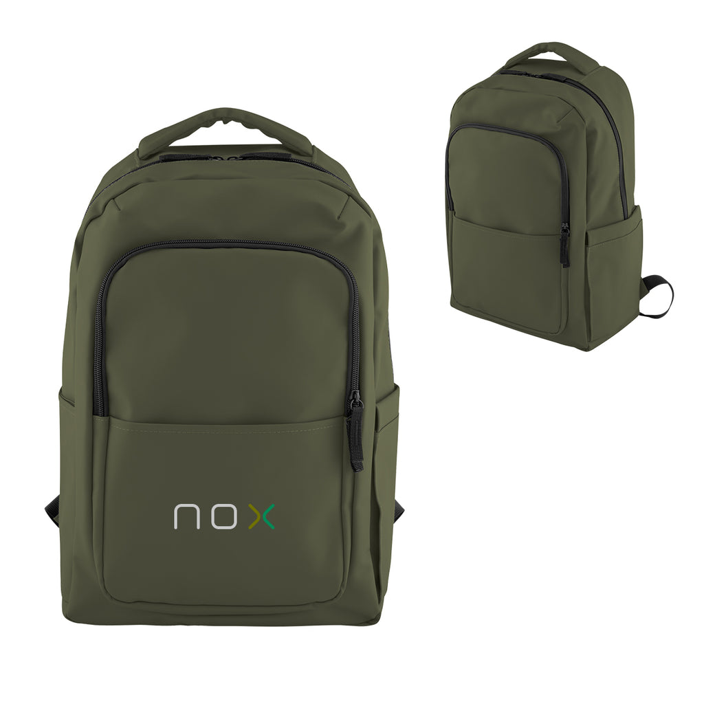 Hudson Laptop Backpack in Leatherette Embroidery - Olive - Colorbrite