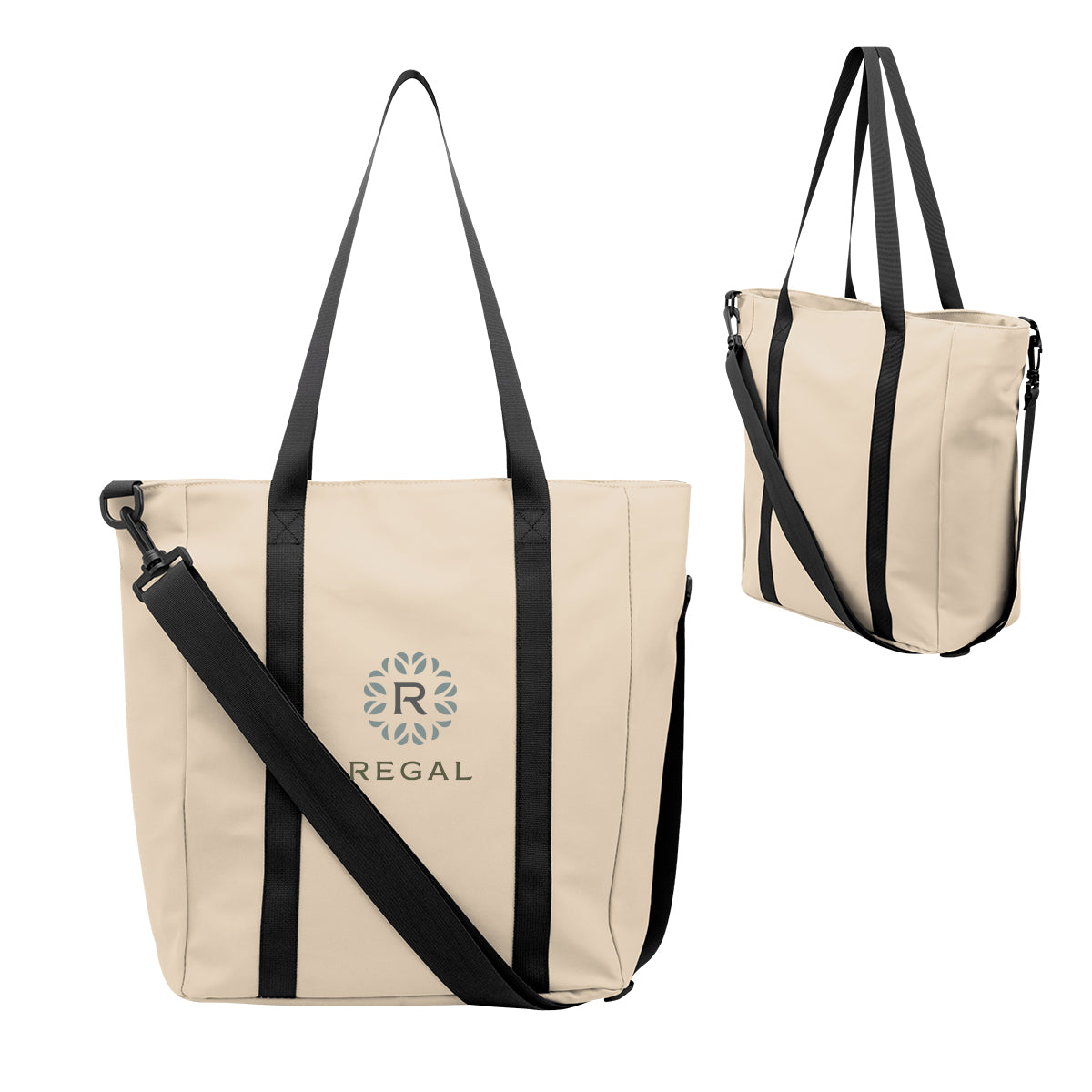 Hudson Leatherette Computer Tote Bag, Recycled PET - Beige - Colorbrite