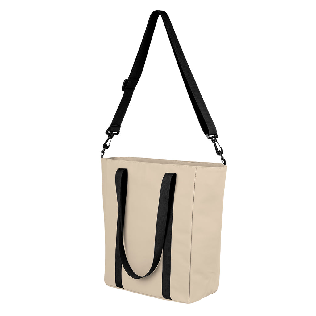 Hudson Leatherette Computer Tote Bag, Recycled PET - Beige - Straps