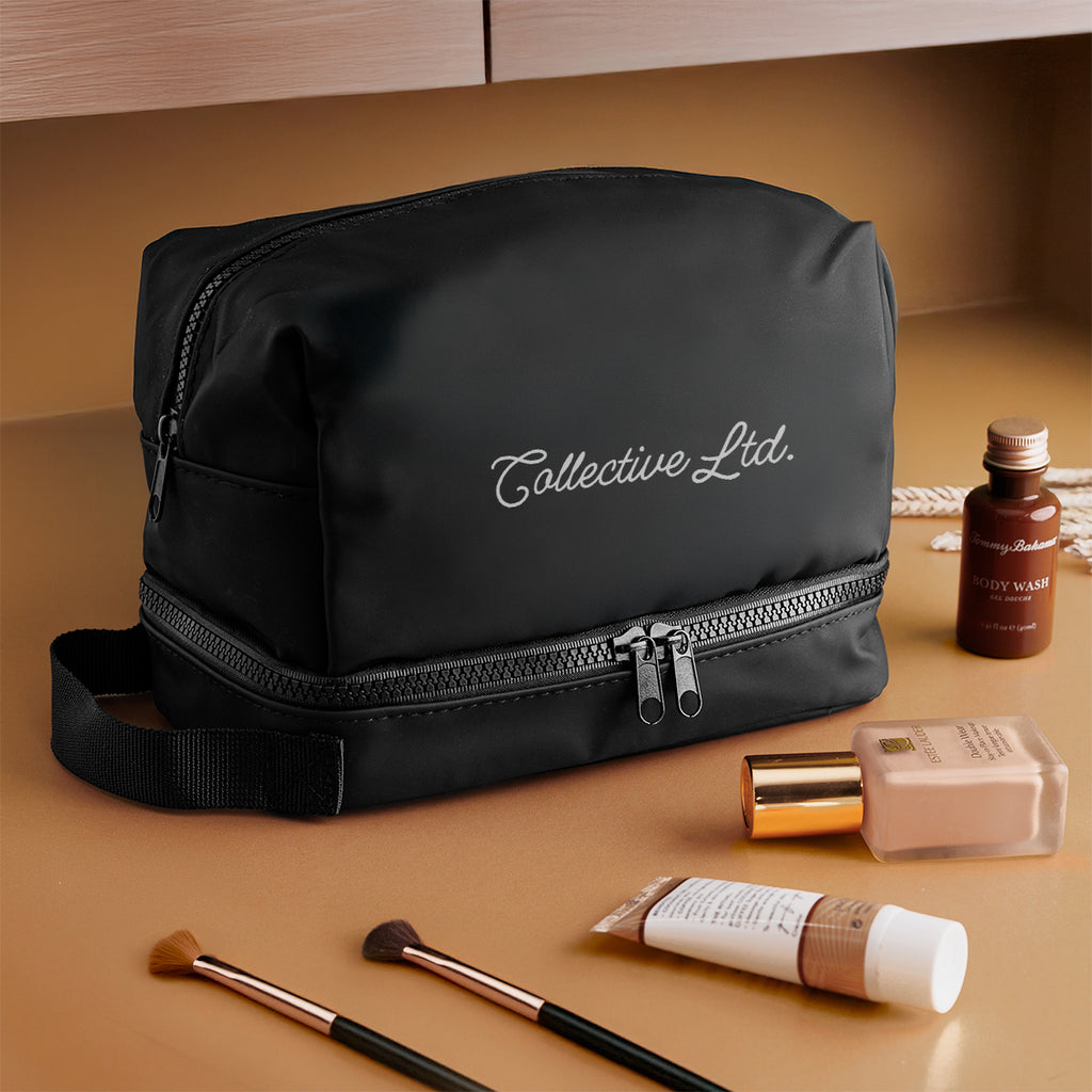 Hudson Leatherette Toiletry Bag Embroidery - Black - Lifestyle_Silkscreen