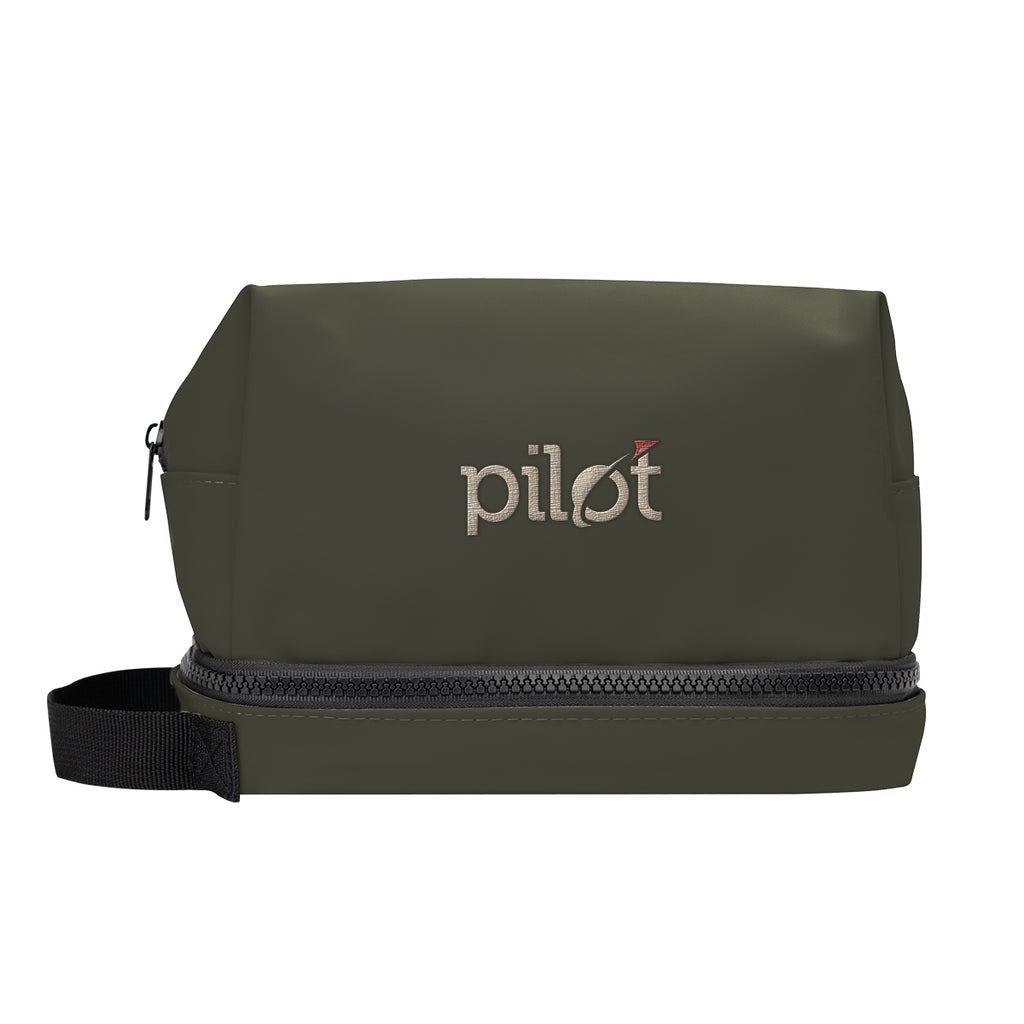 Hudson Leatherette Toiletry Bag - Olive - Embroidery
