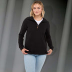 Hudson Ribbed Half Zip Sweater for Women Embroidery - Black - Front On Model 2