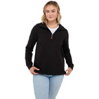 Hudson Ribbed Half Zip Sweater for Women Embroidery - Black - Front On Model