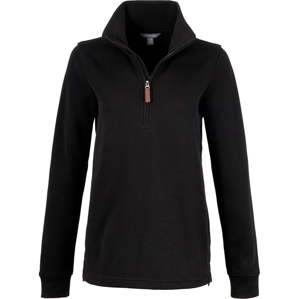 Hudson Ribbed Half Zip Sweater for Women Embroidery - Black - Front