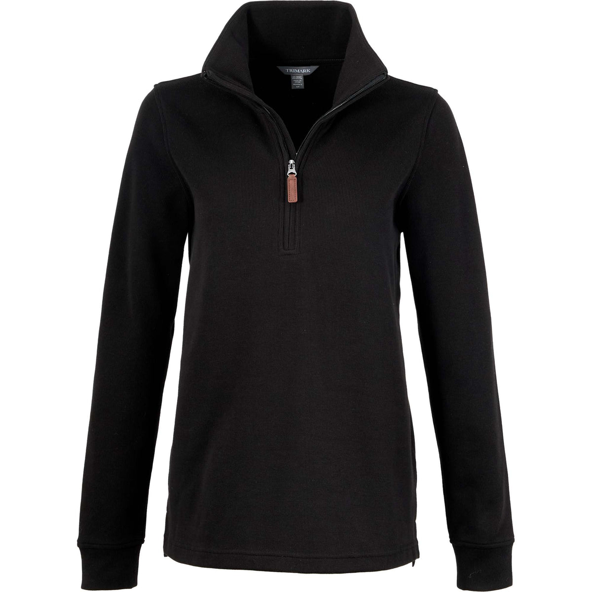 Hudson Ribbed Half Zip Sweater for Women Embroidery - Black - Front