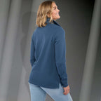 Hudson Ribbed Half Zip Sweater for Women Embroidery - Denim - Back On Model 2
