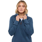 Hudson Ribbed Half Zip Sweater for Women Embroidery - Denim - Front Detail On Model
