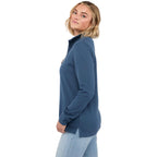 Hudson Ribbed Half Zip Sweater for Women Embroidery - Denim - Left Side On Model