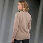 Hudson Ribbed Half Zip Sweater for Women Embroidery - Tan - Back On Model 2
