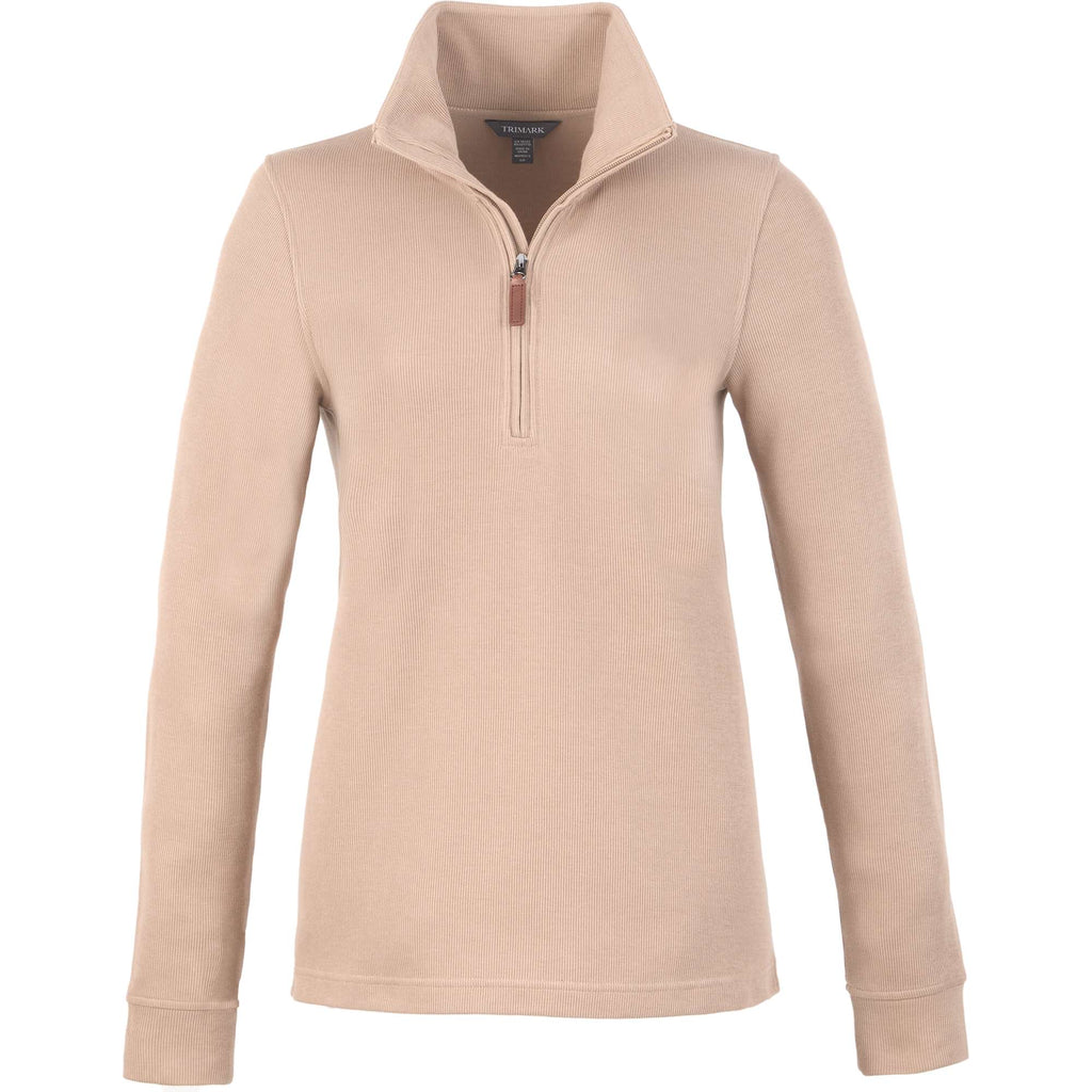 Hudson Ribbed Half Zip Sweater for Women Embroidery - Tan - Front