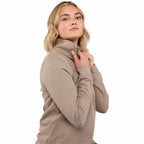 Hudson Ribbed Half Zip Sweater for Women Embroidery - Tan - Right Side Detail