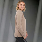 Hudson Ribbed Half Zip Sweater for Women Embroidery - Tan - Right Side On Model 2
