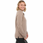 Hudson Ribbed Half Zip Sweater for Women Embroidery - Tan - Right Side On Model